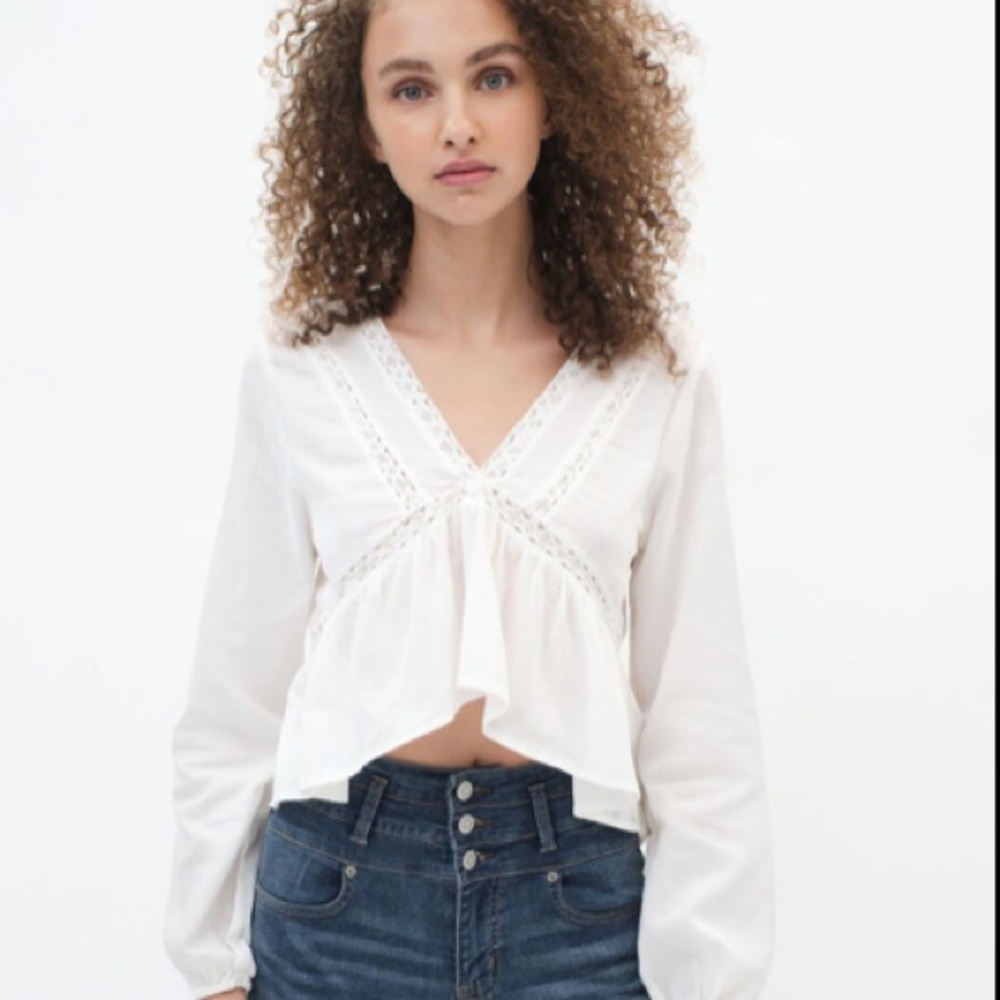 ❤️3X20 Women Long Sleeve Embroidered Deep V-Neck Boho Babydoll Almond Top | S